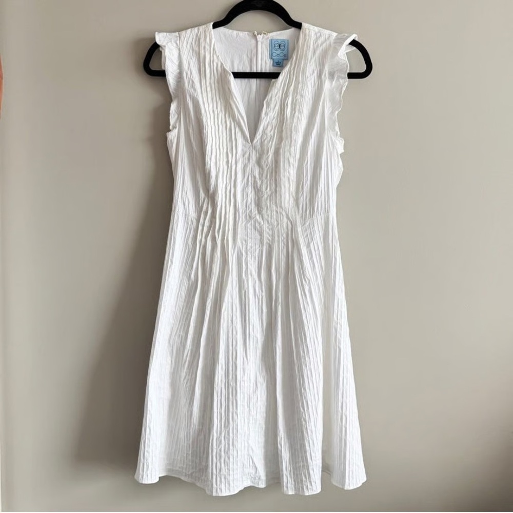 CeCe White Pleated A-line Sleeveless Dress